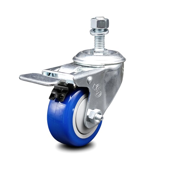 Service Caster 3.5 Inch Blue Polyurethane Swivel 1/2 Inch Stem Caster with Total Lock Brake SCC SCC-TSTTL20S3514-PPUB-BLUE-121315 - main